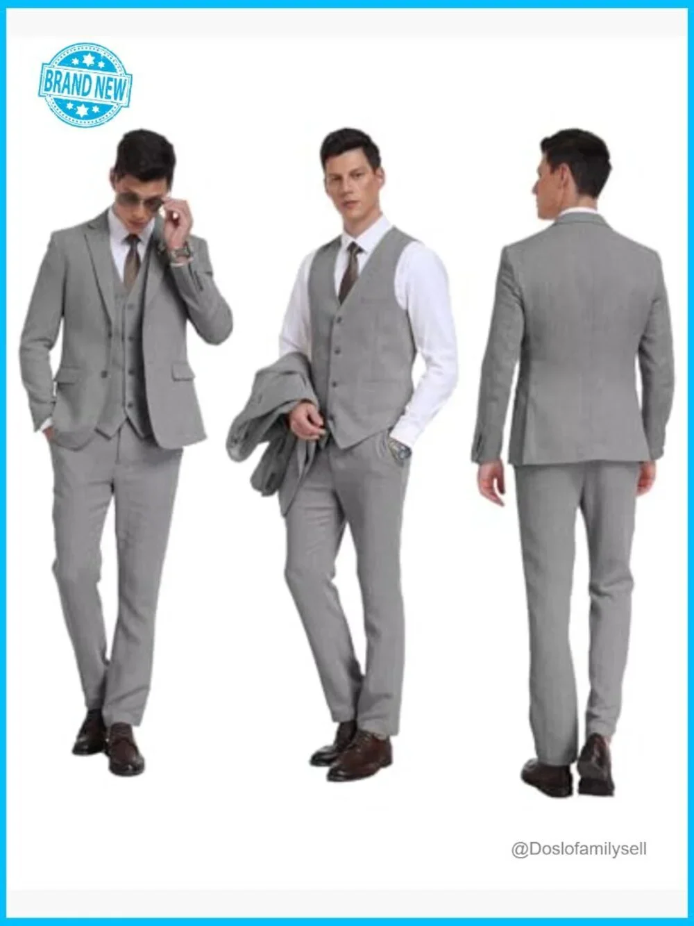 Retro Tweed Herringbone Men's Suit Slim Fit 3 Piece Set Blazer Vest Pants